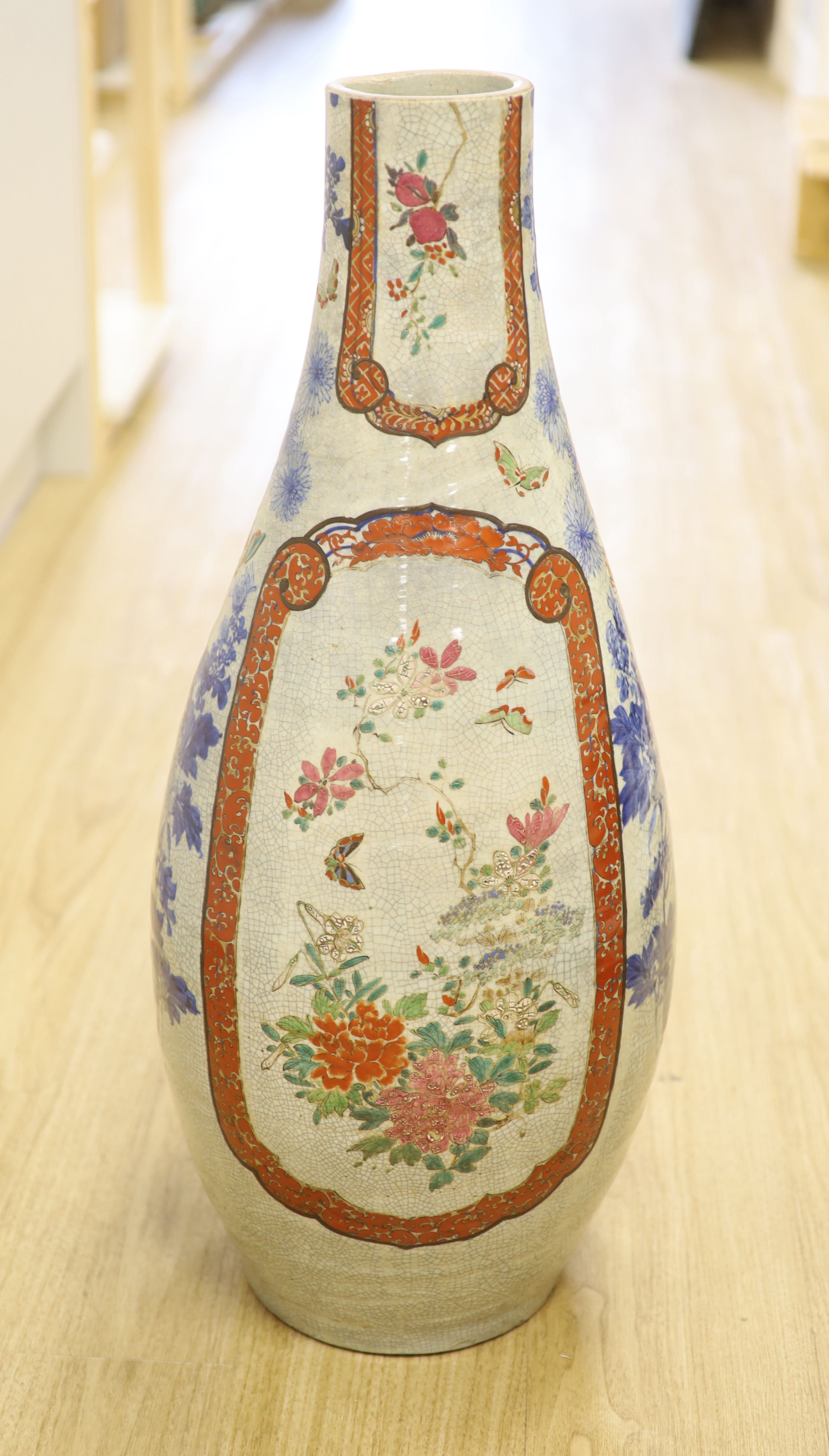 A large Japanese ceramic bottle vase, neck ground down, height 76cm